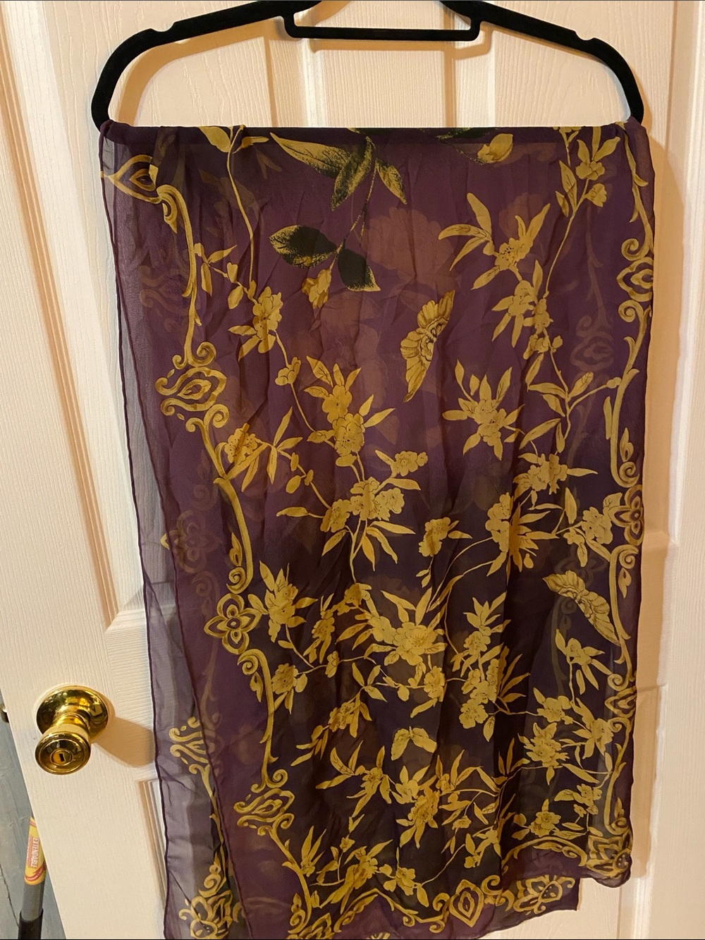 Worth Purple Sheer Scarf with Gold Floral Design